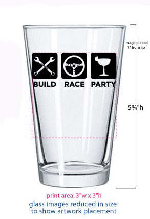 BUILD RACE PARTY Pint Glasses BUILD RACE PARTY Pint Glasses
